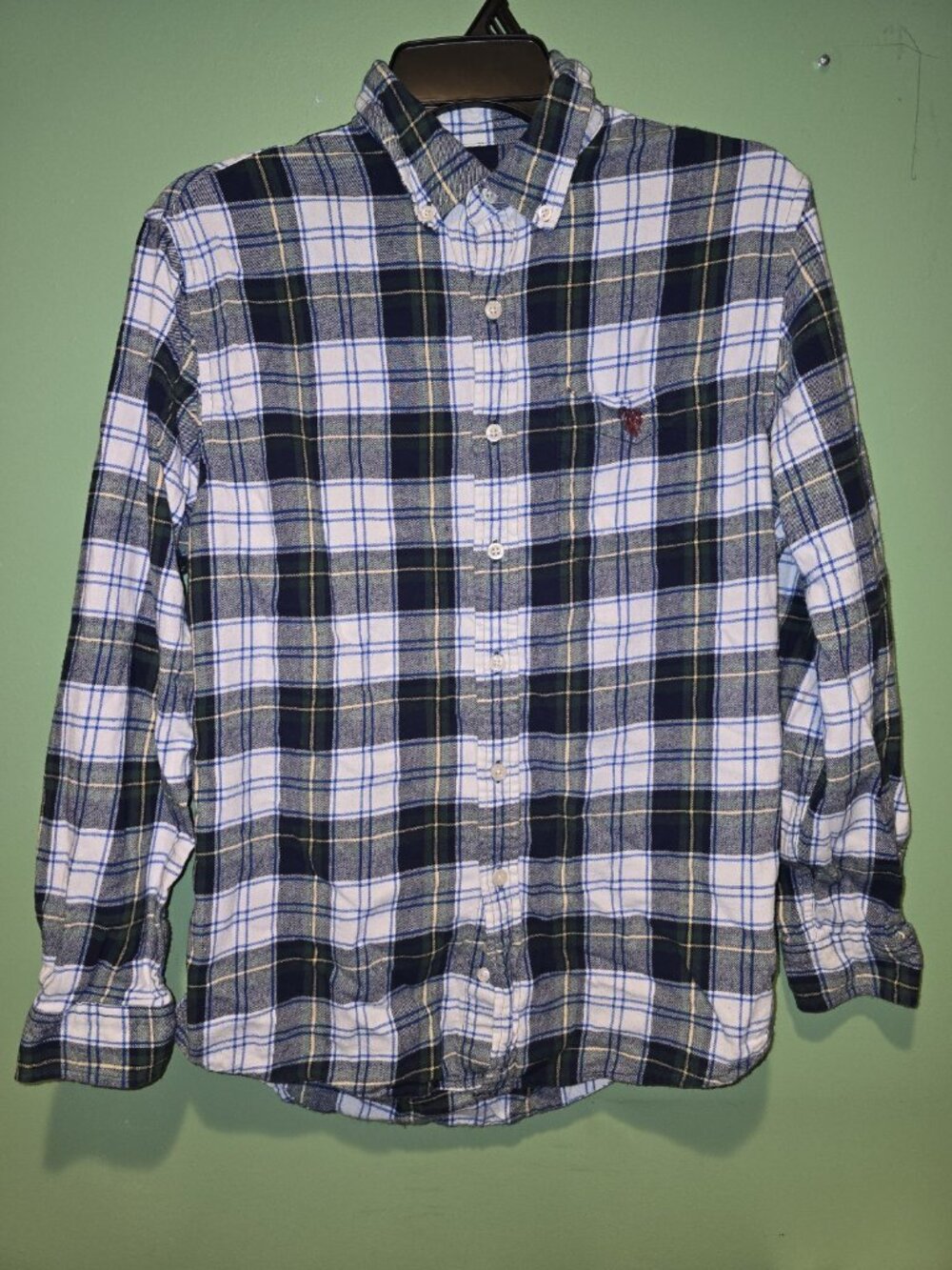 U.S. POLO ASSN Men's Long Sleeve Plaid Flannel Shirt Size Medium 100% Cotton